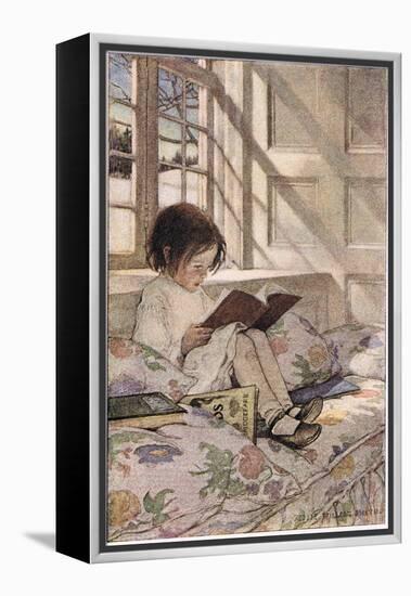 A Girl Reading, from 'A Child's Garden of Verses' by Robert Louis Stevenson, Published 1885-Jessie Willcox-Smith-Framed Premier Image Canvas