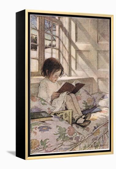 A Girl Reading, from 'A Child's Garden of Verses' by Robert Louis Stevenson, Published 1885-Jessie Willcox-Smith-Framed Premier Image Canvas