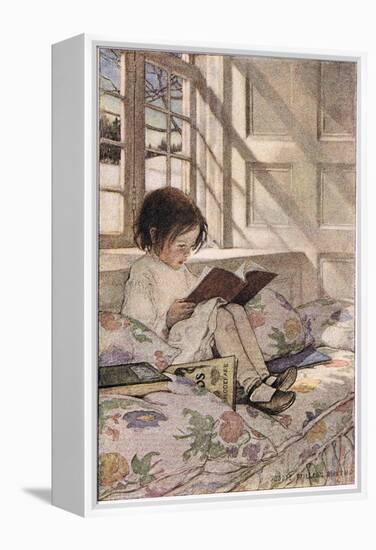 A Girl Reading, from 'A Child's Garden of Verses' by Robert Louis Stevenson, Published 1885-Jessie Willcox-Smith-Framed Premier Image Canvas