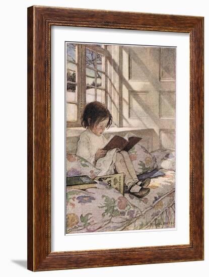 A Girl Reading, from 'A Child's Garden of Verses' by Robert Louis Stevenson, Published 1885-Jessie Willcox-Smith-Framed Premium Giclee Print