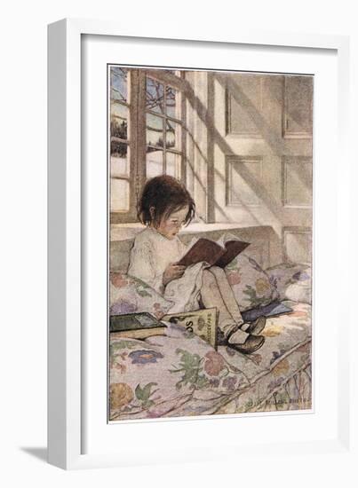 A Girl Reading, from 'A Child's Garden of Verses' by Robert Louis Stevenson, Published 1885-Jessie Willcox-Smith-Framed Premium Giclee Print