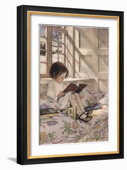 A Girl Reading, from 'A Child's Garden of Verses' by Robert Louis Stevenson, Published 1885-Jessie Willcox-Smith-Framed Premium Giclee Print