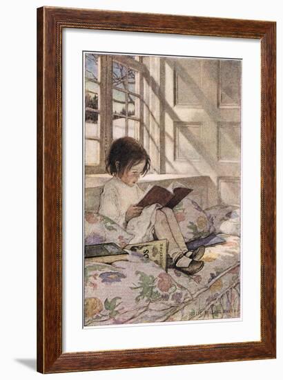 A Girl Reading, from 'A Child's Garden of Verses' by Robert Louis Stevenson, Published 1885-Jessie Willcox-Smith-Framed Giclee Print