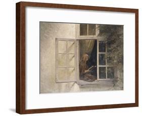 A Girl Reading in a Window-Peter Ilsted-Framed Giclee Print