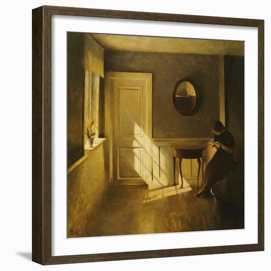 A Girl Reading in an Interior-Peter Ilsted-Framed Giclee Print