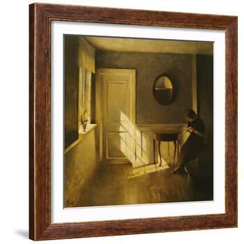 A Girl Reading in an Interior-Peter Ilsted-Framed Giclee Print