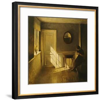 A Girl Reading in an Interior-Peter Ilsted-Framed Giclee Print