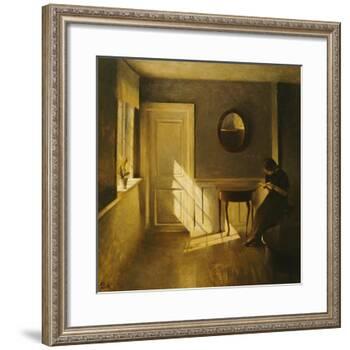 A Girl Reading in an Interior-Peter Ilsted-Framed Giclee Print