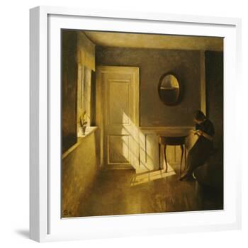 A Girl Reading in an Interior-Peter Ilsted-Framed Giclee Print