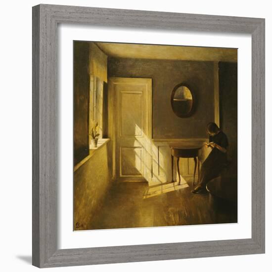 A Girl Reading in an Interior-Peter Ilsted-Framed Giclee Print