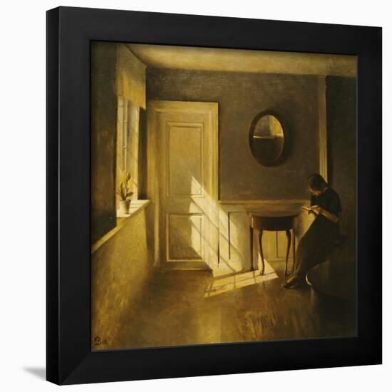 A Girl Reading in an Interior-Peter Ilsted-Framed Giclee Print