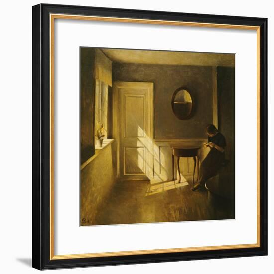 A Girl Reading in an Interior-Peter Ilsted-Framed Giclee Print