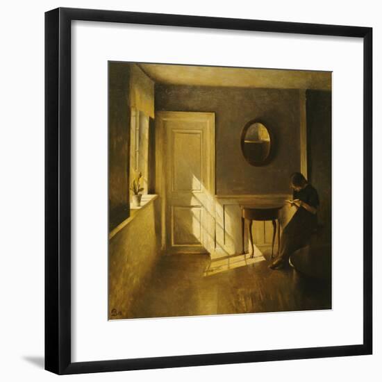 A Girl Reading in an Interior-Peter Ilsted-Framed Giclee Print