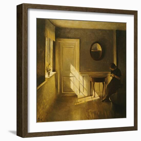 A Girl Reading in an Interior-Peter Ilsted-Framed Giclee Print