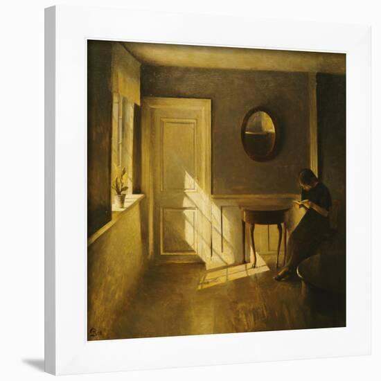 A Girl Reading in an Interior-Peter Ilsted-Framed Giclee Print