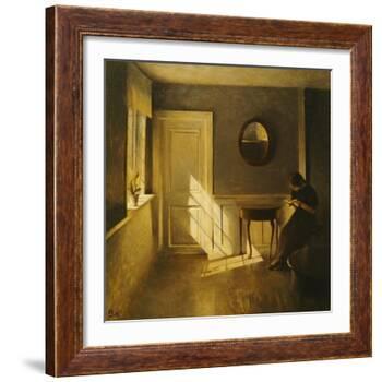 A Girl Reading in an Interior-Peter Ilsted-Framed Giclee Print