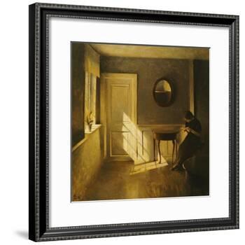 A Girl Reading in an Interior-Peter Ilsted-Framed Giclee Print