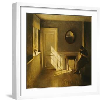 A Girl Reading in an Interior-Peter Ilsted-Framed Giclee Print