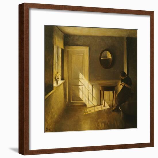 A Girl Reading in an Interior-Peter Ilsted-Framed Giclee Print