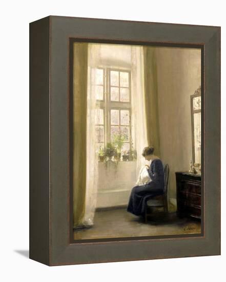 A Girl Sewing in an Interior-Carl Holsoe-Framed Premier Image Canvas