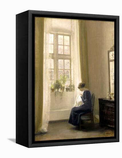 A Girl Sewing in an Interior-Carl Holsoe-Framed Premier Image Canvas