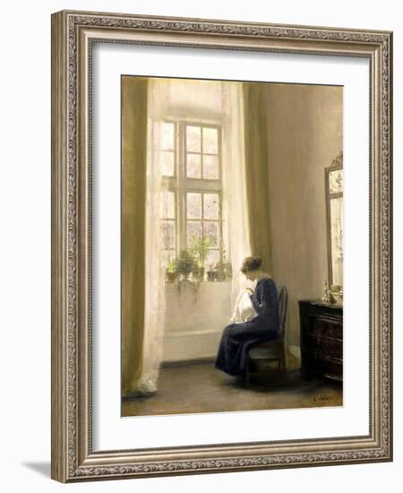 A Girl Sewing in an Interior-Carl Holsoe-Framed Giclee Print