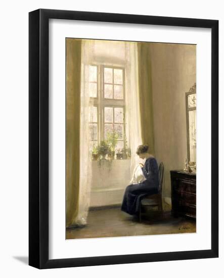 A Girl Sewing in an Interior-Carl Holsoe-Framed Giclee Print