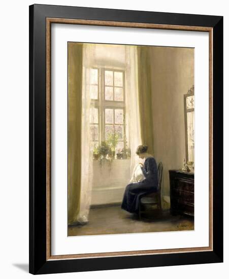 A Girl Sewing in an Interior-Carl Holsoe-Framed Giclee Print