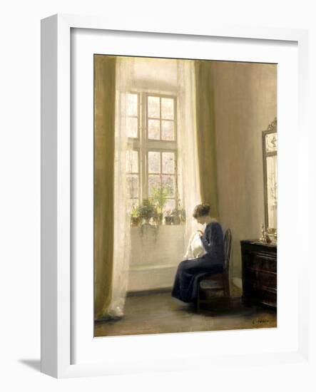 A Girl Sewing in an Interior-Carl Holsoe-Framed Giclee Print