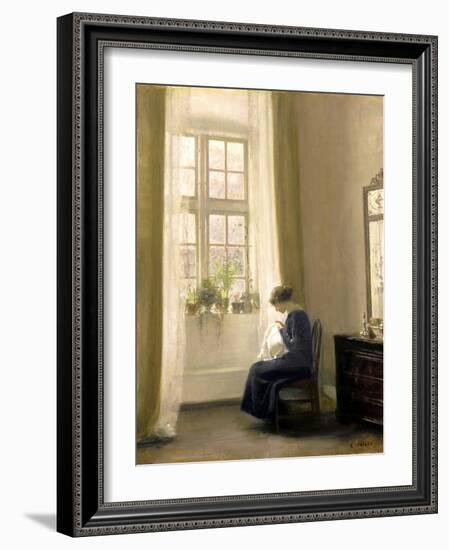 A Girl Sewing in an Interior-Carl Holsoe-Framed Giclee Print