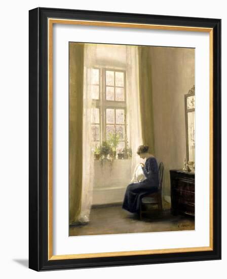 A Girl Sewing in an Interior-Carl Holsoe-Framed Giclee Print