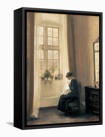 A Girl Sewing-Carl Holsoe-Framed Stretched Canvas