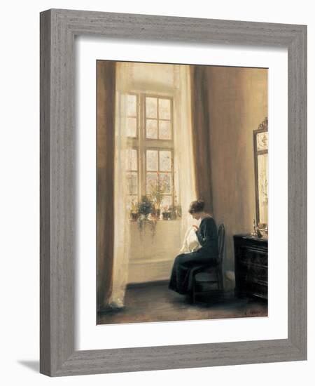 A Girl Sewing-Carl Holsoe-Framed Art Print