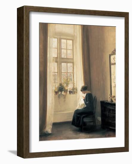 A Girl Sewing-Carl Holsoe-Framed Art Print