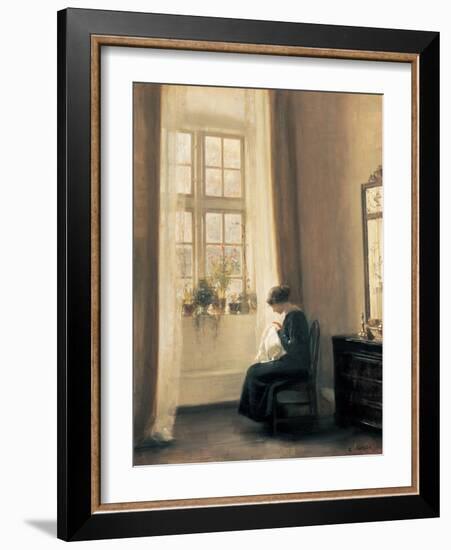 A Girl Sewing-Carl Holsoe-Framed Art Print