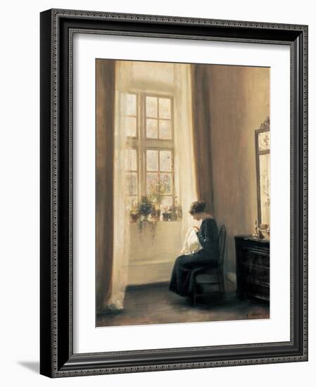 A Girl Sewing-Carl Holsoe-Framed Art Print