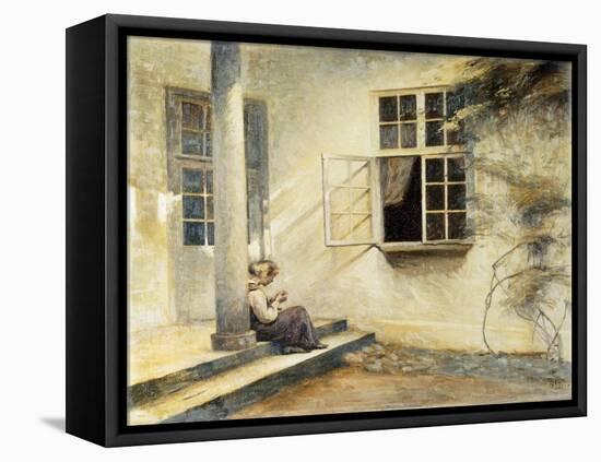 A Girl Sitting on a Porch, Liselund-Peter Ilsted-Framed Premier Image Canvas