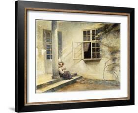 A Girl Sitting on a Porch, Liselund-Peter Ilsted-Framed Giclee Print