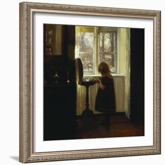 A Girl Standing by a Sewing Table-Carl Holsoe-Framed Giclee Print