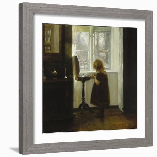 A Girl Standing by a Sewing Table-Carl Holsoe-Framed Giclee Print