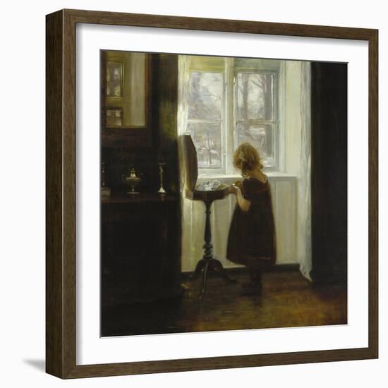 A Girl Standing by a Sewing Table-Carl Holsoe-Framed Giclee Print