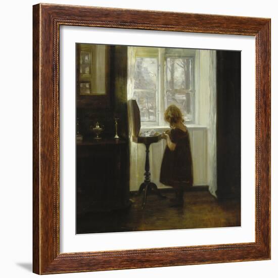 A Girl Standing by a Sewing Table-Carl Holsoe-Framed Giclee Print