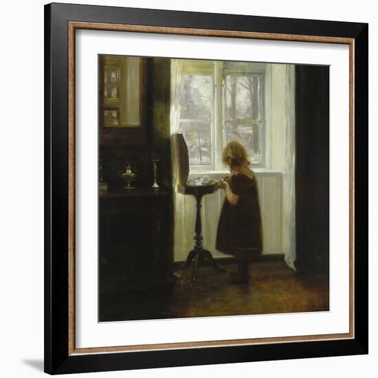 A Girl Standing by a Sewing Table-Carl Holsoe-Framed Giclee Print