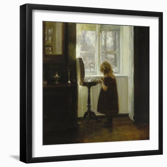 A Girl Standing by a Sewing Table-Carl Holsoe-Framed Giclee Print