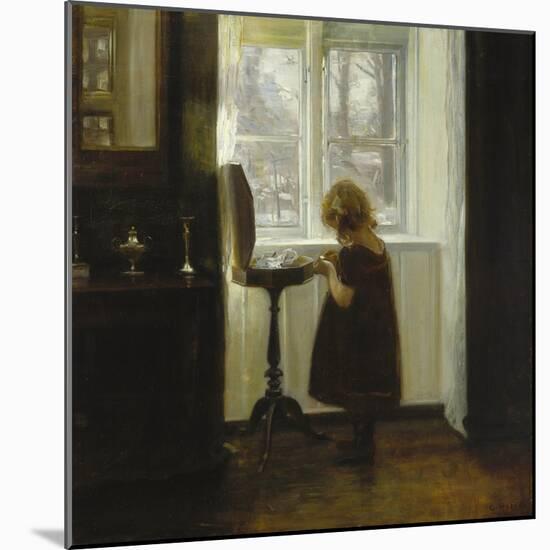 A Girl Standing by a Sewing Table-Carl Holsoe-Mounted Giclee Print