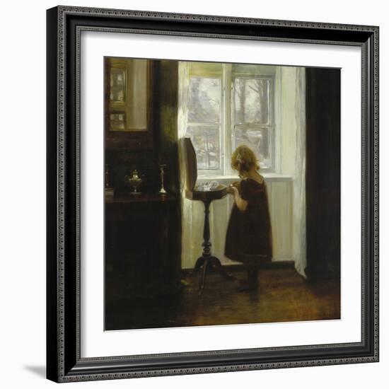 A Girl Standing by a Sewing Table-Carl Holsoe-Framed Giclee Print