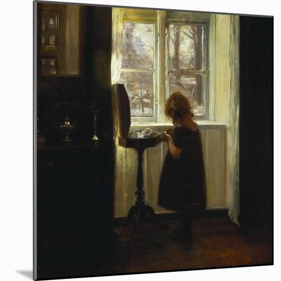 A Girl Standing by a Sewing Table-Carl Holsoe-Mounted Giclee Print