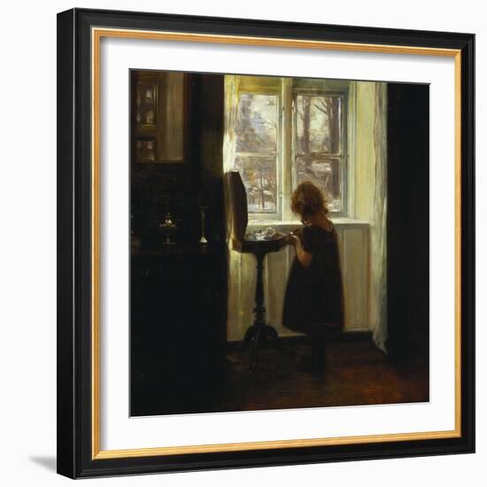 A Girl Standing by a Sewing Table-Carl Holsoe-Framed Giclee Print