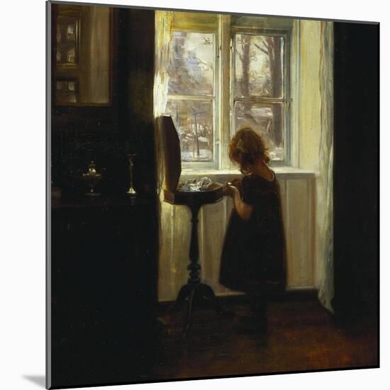 A Girl Standing by a Sewing Table-Carl Holsoe-Mounted Giclee Print