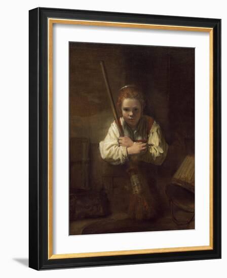 A Girl with a Broom, 1651-Rembrandt van Rijn-Framed Art Print